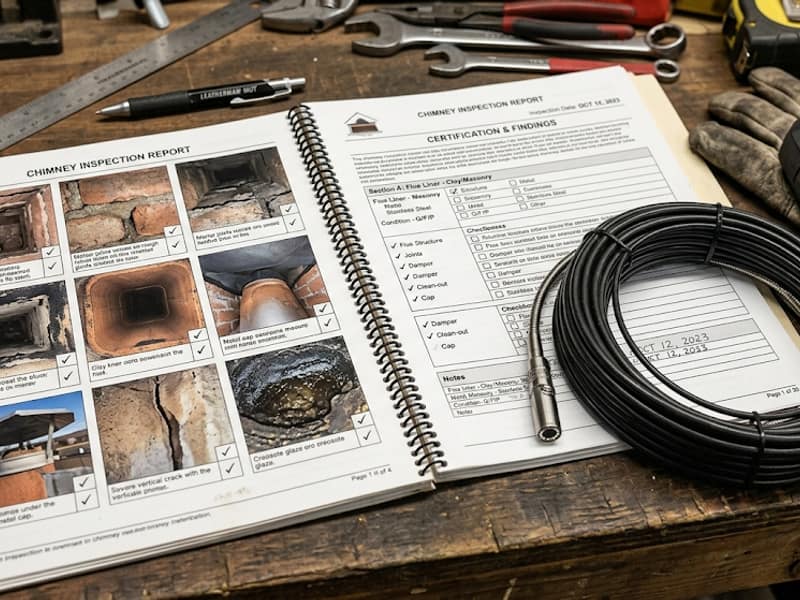 flue stills bound into the inspection report on a chimney in Woodbridge, NJ