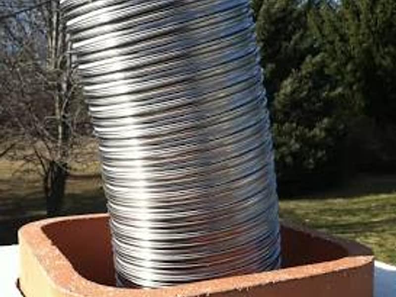 stainless liner coil set into the flue tile on a chimney in Woodbridge, NJ
